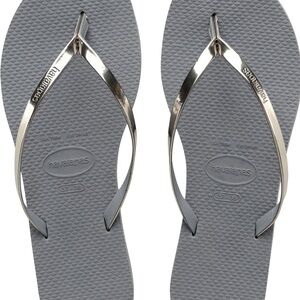 Havaianas Slim Flip Flops – Grey & Metallic Gold – Women’s 9 – EUC / NWO